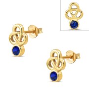 14k Gold Plated | Blue Sapphire CZ Trinity Sterling Silver Earrings - e427